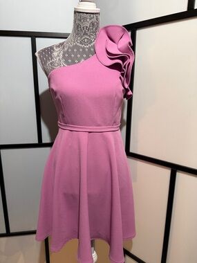 Eliza J One-Shoulder Pink Dress with Rosette Detail